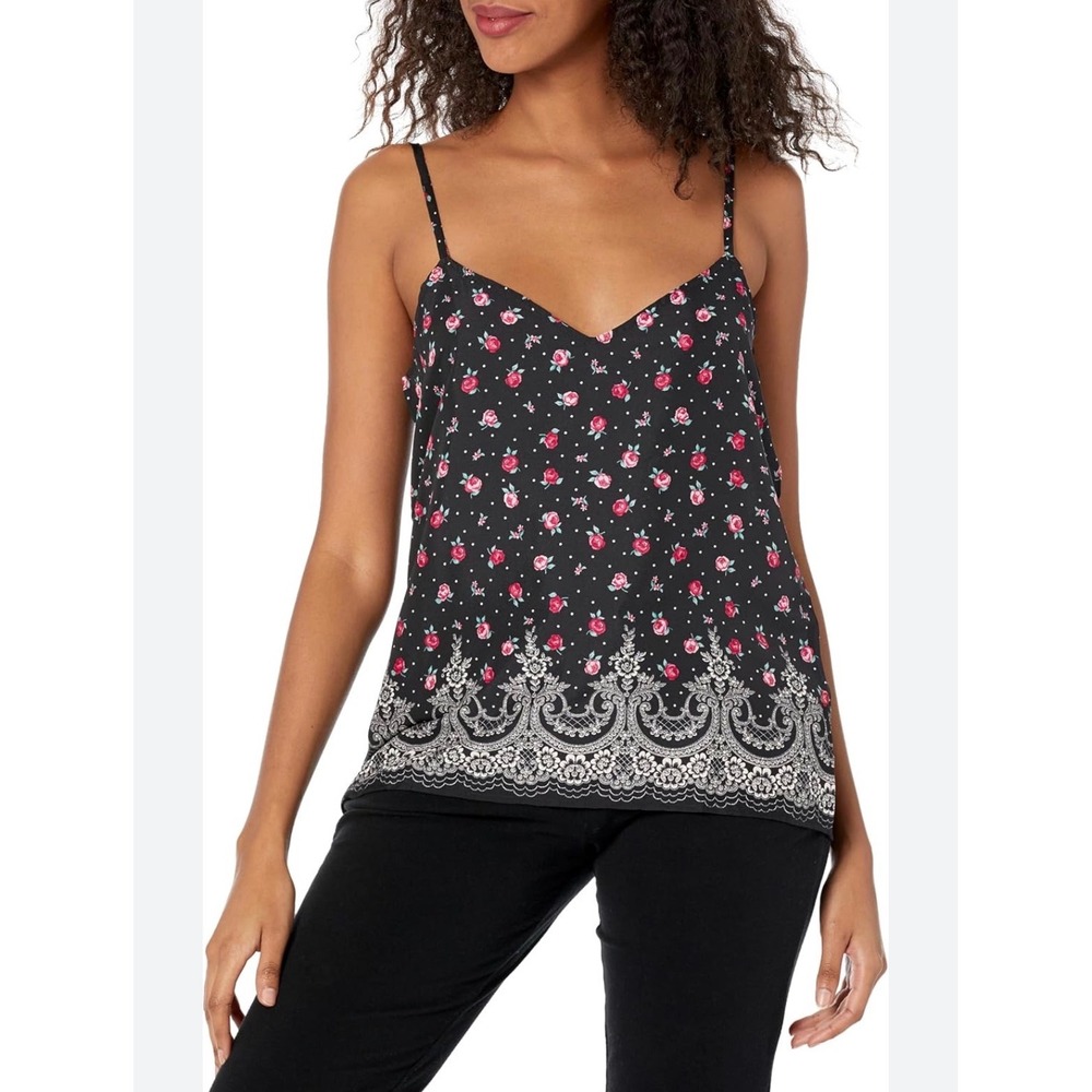 Pj salvage black with roses tank top size med new